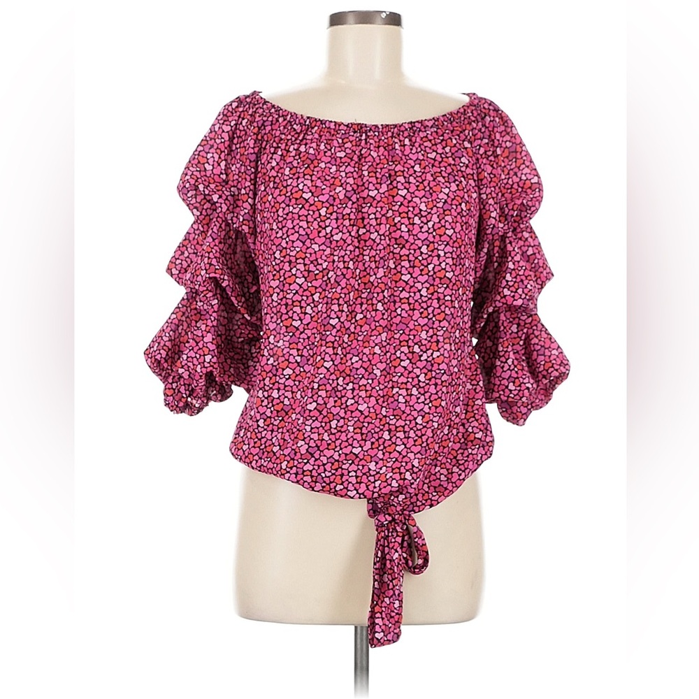 CeCe Pink Floral Ruffle Sleeve Blouse